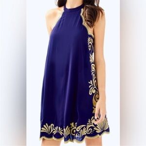 Lilly Pulitzer Quinn Dress in True Navy and Gold Gypset Swirl Dress Size S